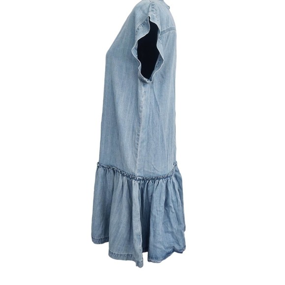 All Saints Polly Ruffle‎ Chambray Shift Dress Size Medium - Picture 6 of 9
